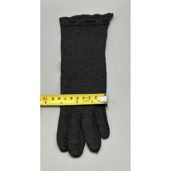 Gloves Opera Black Hand Beaded Gauntlet Scalloped Edge MCM 13.5” Long Vtg - Picture 4 of 10